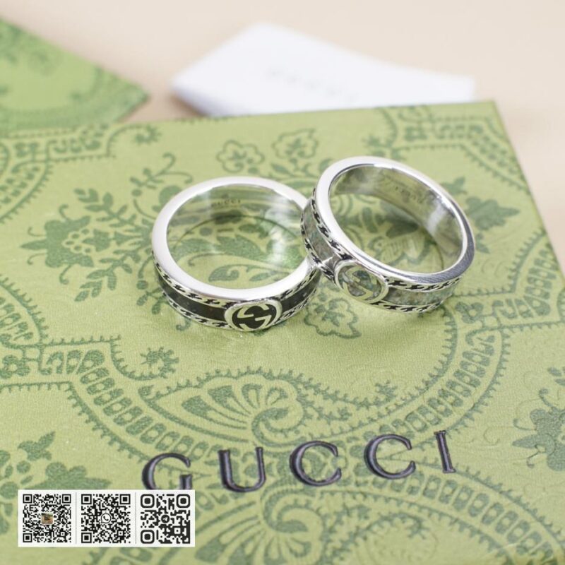 通体925纯银 Gucci 互扣式双g珐琅戒指(FAC6) - Image 5