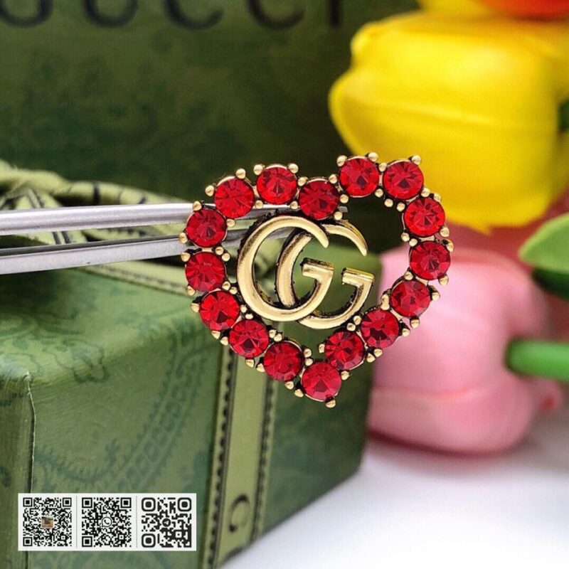 Gucci 新款双G红钻爱心耳环(3D24) - Image 4