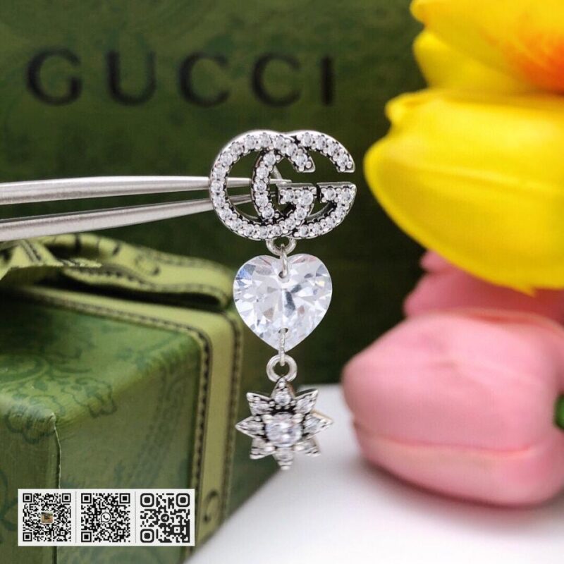 Gucci 新款双G 心钻银色流苏星星耳环(5C3F) - Image 4
