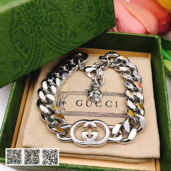 Gucci 全新双G互扣银色手链(37E1)