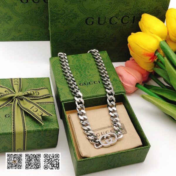Gucci 全新双G互扣银色项链(05C5)