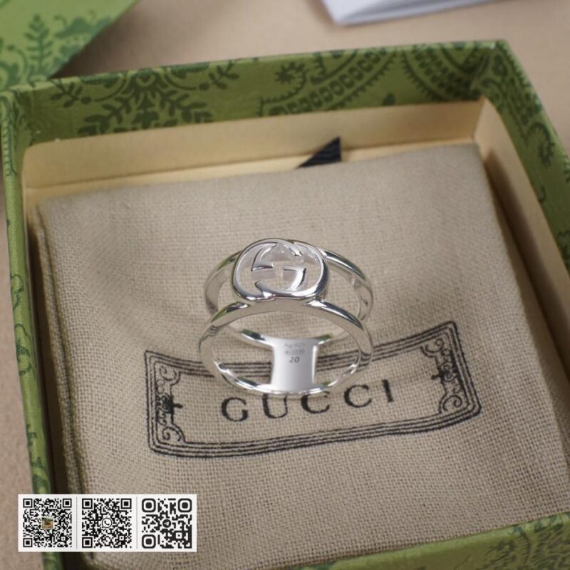 通体925纯银 Gucci 互扣式双g镂空戒指 interlocking G系列 (6530) - Image 3