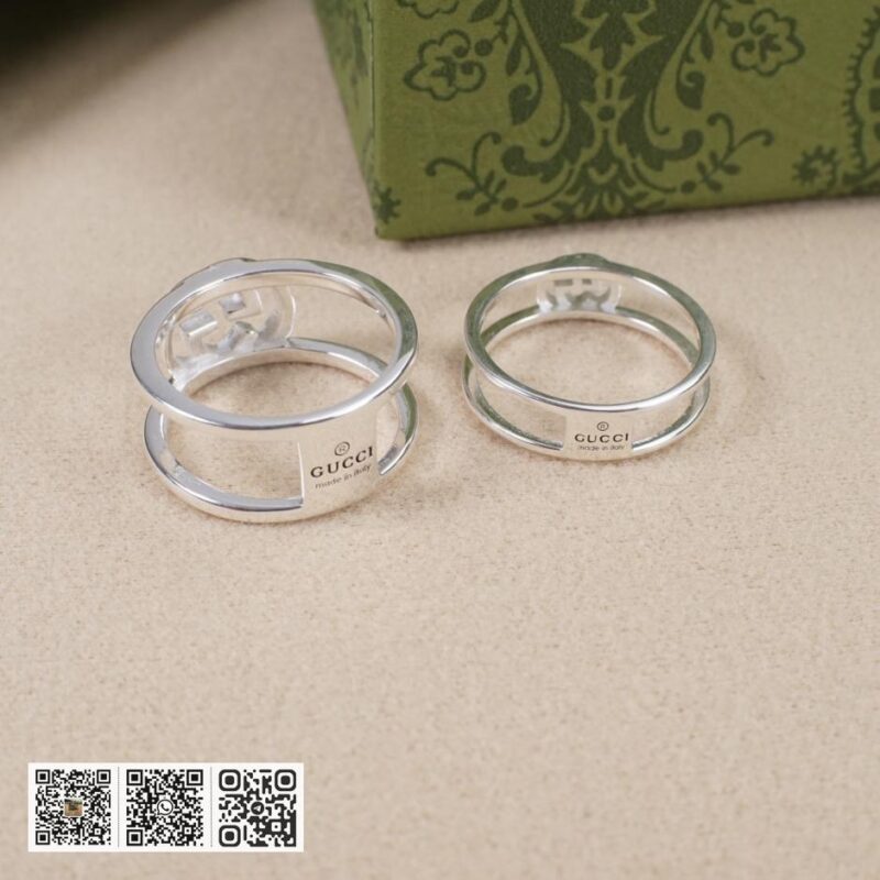 通体925纯银 Gucci 互扣式双g镂空戒指 interlocking G系列 (6530) - Image 5