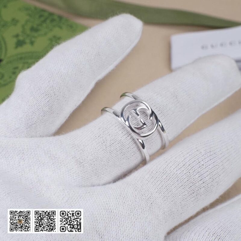 通体925纯银 Gucci 互扣式双g镂空戒指 interlocking G系列 (6530) - Image 7