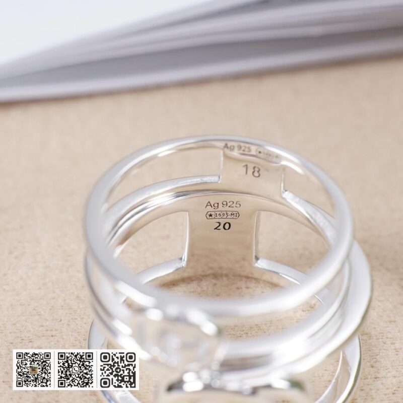 通体925纯银 Gucci 互扣式双g镂空戒指 interlocking G系列 (6530) - Image 9