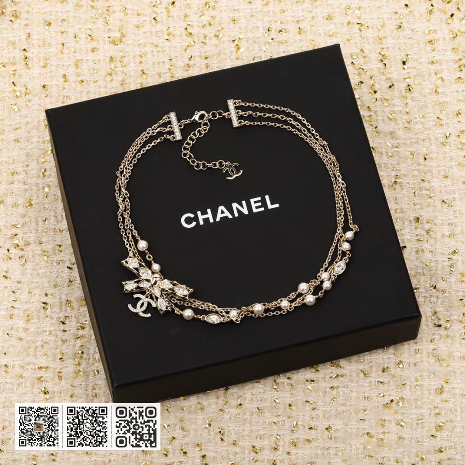 Chanel蝴蝶结choker三层链珍珠项链