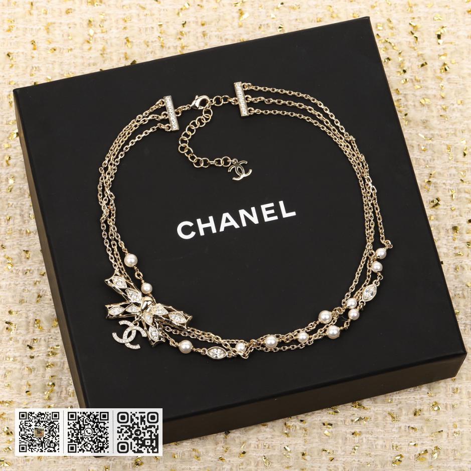 Chanel蝴蝶结choker三层链珍珠项链 - Image 2