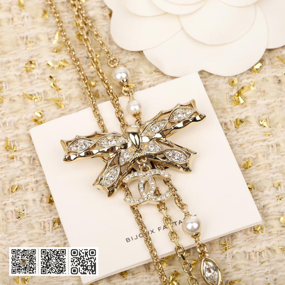 Chanel蝴蝶结choker三层链珍珠项链 - Image 3