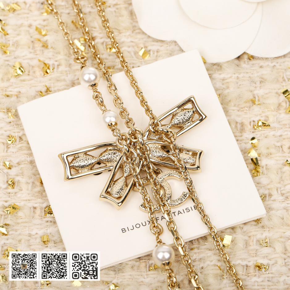 Chanel蝴蝶结choker三层链珍珠项链 - Image 4