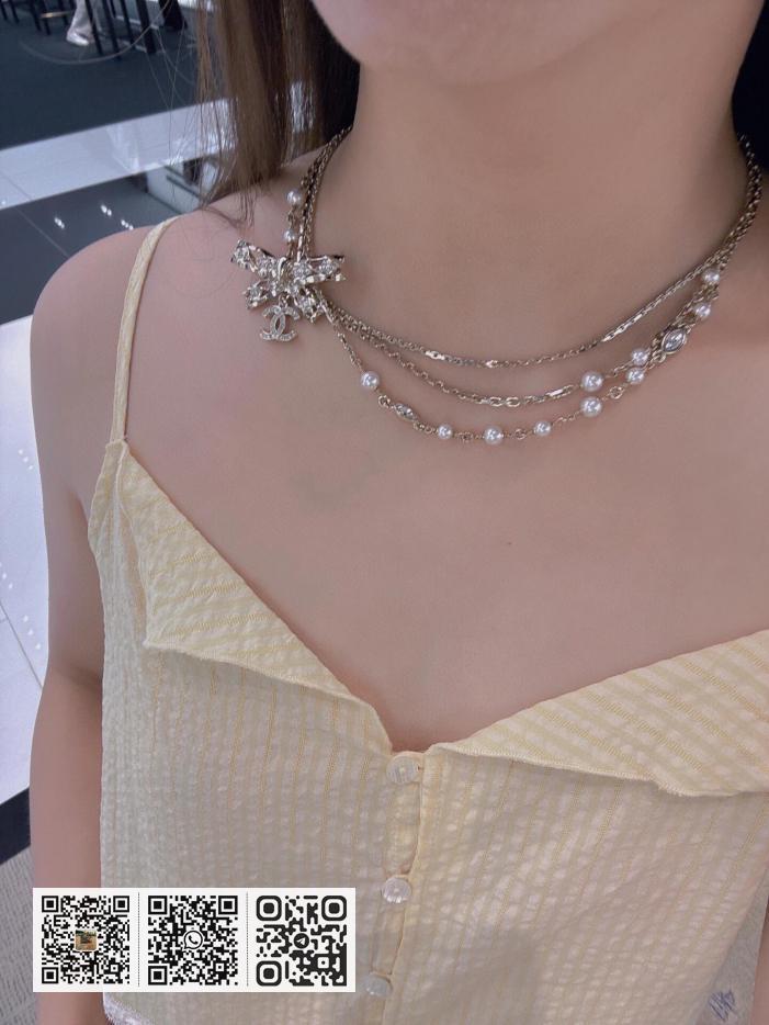 Chanel蝴蝶结choker三层链珍珠项链 - Image 7