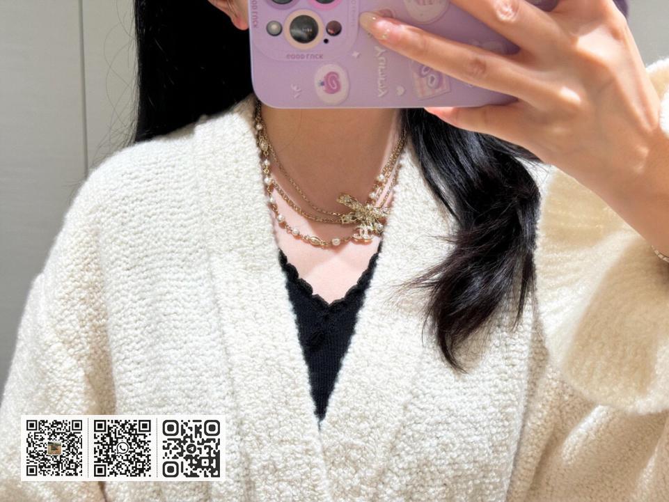 Chanel蝴蝶结choker三层链珍珠项链 - Image 8