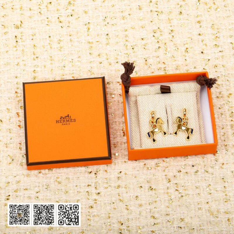 Hermes 小马 珐琅滴油耳环