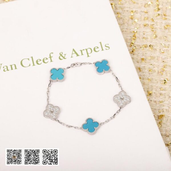 Van Cleef &038; Arpels 蓝松石五花钻手链 可订做18K真金真钻版